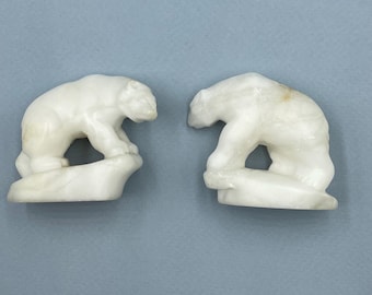 Vintage Chukchi White Marble Polar Bear Figurines, Inuit Art
