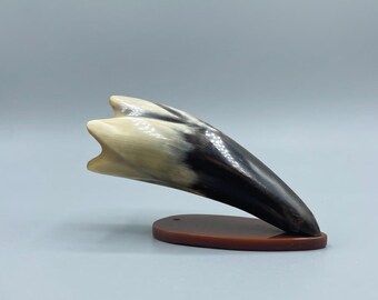 Diving Penguin Figurine, Vintage Hand Carved Arctic Folk Art, Unique Rustic Miniature Sculpture on Pedestal, Minimalist Abstract Figurine