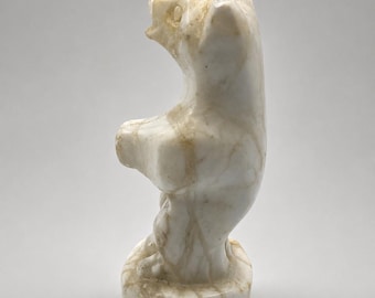 White Stone Bear Figurine, Marble Sculpture, Primitive Arctic Folk Art, Rustic Desk Decor, Vintage Hand Carved 1980s Collectible
