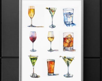 Poster Martini, poster da parete Martini, stampa Martini, carrello bar, bicchieri da Martini, poster da cocktail, bar, stampabile, decorazione artistica Dopamine