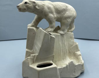 Soviet Porcelain Polar Bear Pencil Holder, Gorodnitsa Factory Art Deco Sculpture, Soviet Era Biscuit Porcelain, 1930s Collectible Accessory