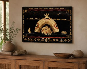 Vintage Chukchi Fur Mosaic Wall Panel, Original Northern Folk Art