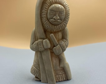 Handcrafted Arctic Skier Figurine, Eskimo Hunter Figurine, Chukchi Inspired Folk Art Sculpture