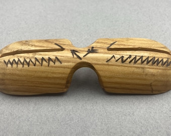 Inuit Inspired Snow Goggles, Handcrafted Wooden Yupik Replica, Rustic Alaskan Eskimo Mask