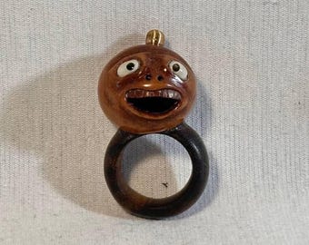 Spirit of the North, Statement Ring, Wood Ethno Jewelry, Inuit Inspired Shamanic Mask Ring, Unique Primitive Art