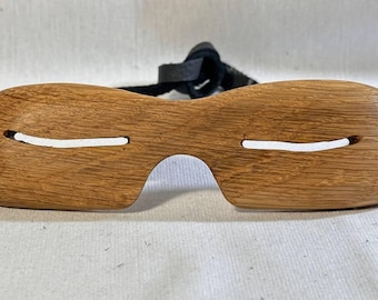 Inuit snow goggles, Yupik replica wooden goggles with curved eye slits