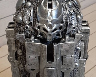 Glass bottle 0.5 liter decorated with robot-like ornament, container, fantastic, sci-fi, decor, composition, handmade, steampunk charm