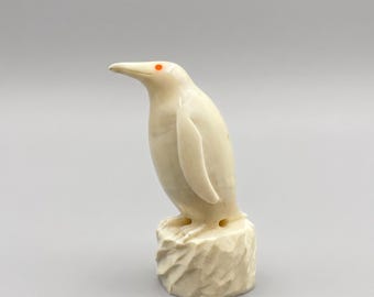 Vintage Inuit Chukchi Small Penguin Figurine, Handmade Arctic Art on Stand