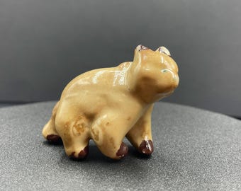 Vintage Soviet Glazed Porcelain Bear Cub Miniature Figurine – Gorodnitsa Factory 1950s, Small