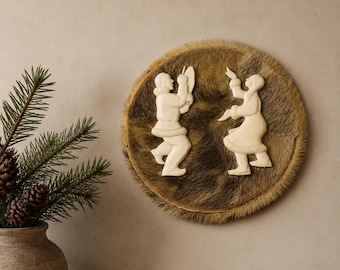1975 Chukchi Dance Wall Panel, Handcarved Arctic Folk Art, Vintage Inuit Decor