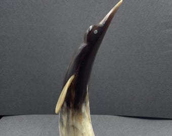Soviet Era Penguin Figurine, Vintage Hand Carved Arctic Folk Art, Unique Sculpture, Minimalist Abstract Decor