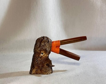 Aplicador de rapeh Kuripe artesanal, pipa de madera con cabeza de rinoceronte, elegante herramienta ritual chamánica, obra de arte coleccionable