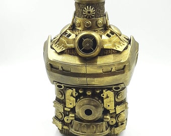Handmade Steampunk Robot Bottle, Golden Ornament Decor, 0.5 Liter