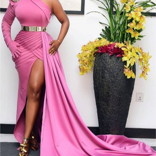 long fitted pink dress