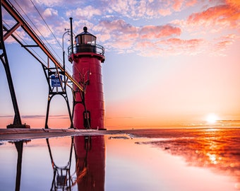 Quiet Reflections: South Haven Lighthouse at Sunset With