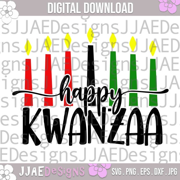 Happy Kwanzaa svg, Kwanzaa Candles svg, Black Christmas svg, Black History, archivos svg para silueta cricut, svg, pdf, png, dxf, eps, jpg