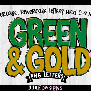 Groen en goud alfabet png-letters, doodle letters png-letters, groen gouden alfabetbundel, alfabet doodle set png prikbordbrief
