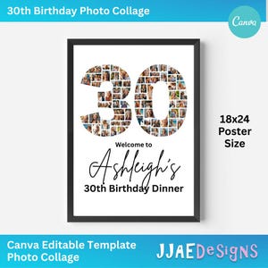 30 Geburtstag Willkommensschild, 30 Geburtstag Geschenk, Canva Template, Canva Rahmen, 30 Geburtstag Foto Collage 30 Geburtstag Zahl Fotocollage