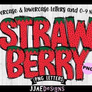 Lettere PNG fragola, pacchetto alfabeto sublimazione estiva, alfabeto carattere png fragola, lettere autunnali foglie stagione fragola scuola png