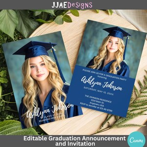 Graduation Announcement, Graduation Party Invitation Template, Canva Graduation Party Invite, Photo Graduation Invite, Editable invite