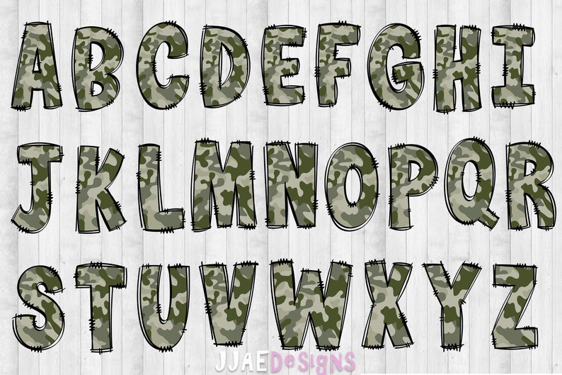 Camouflage PNG Letters, Sublimation Alphabet Bundle, bulletin board letters png school font Doodle Alphabet png, Camouflage Doodle Letters image 2