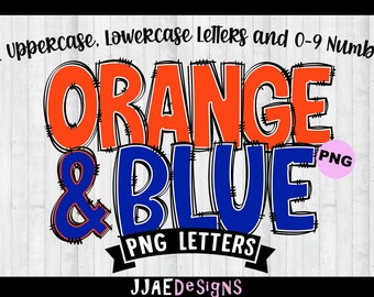 Orange & Blue Alphabet PNG letters, Doodle Letters PNG Letters, Orange Blue Alphabet Bundle, Orange Sublimation Alphabet Doodle Set PNG