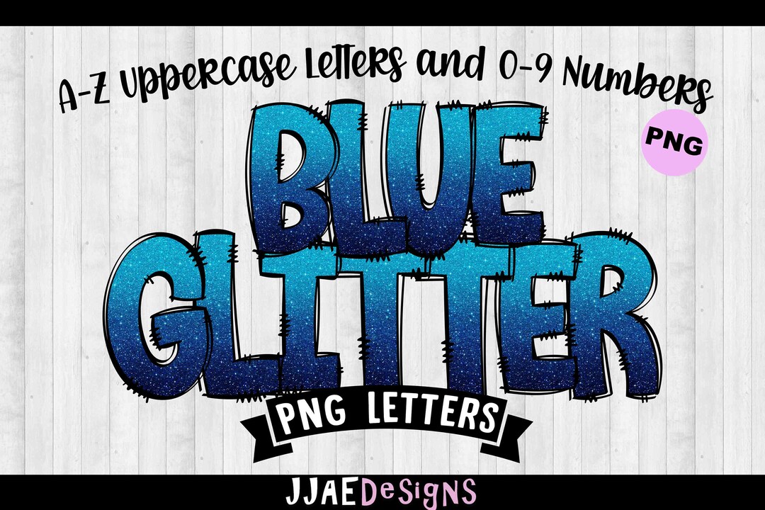 Blue Glitter PNG Letters, Blue Glitter Doodle Alphabet, Blue Doodle