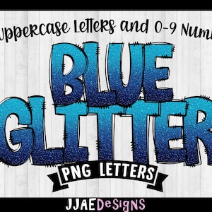 Blue Glitter PNG Letters, Blue Glitter Doodle Alphabet, Blue Doodle Letters Set PNG, Uppercase Alphabet, School Doodle Alphabet Bundle