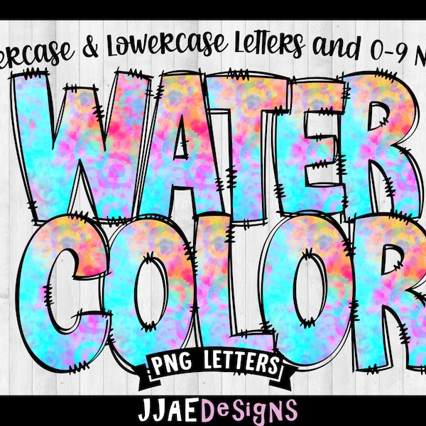 Watercolor PNG Letters, Doodle Sublimation Alphabet Bundle, rainbow watercolor png, Alphabet Doodle, Doodle Letters, bulletin board letters