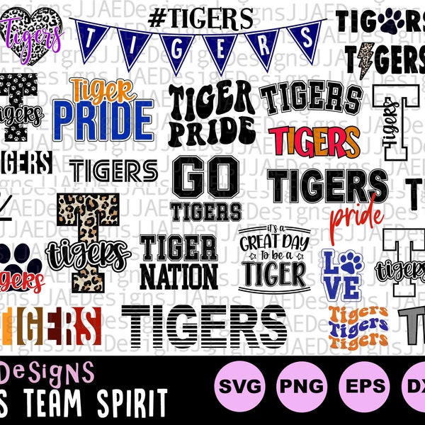 Tigers SVG Bundle, school spirit shirt svg, Tiger school mascot svg, School Spirit Tiger shirt svg, eps, dxf, png, jpg, vinyl cut file