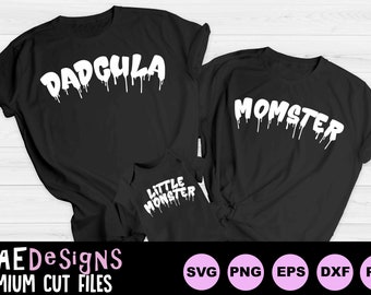 Halloween shirt svg, momster svg, dadcula svg, little monster svg, halloween family shirts svg files for cricut, mommy and me svg, png, dxf