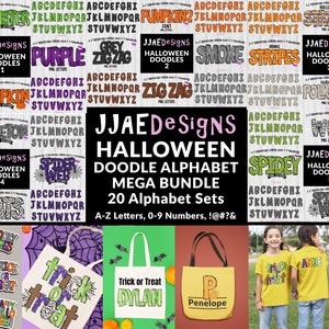 Halloween Doodle Letters Mega Bundle, Halloween Alphabet, Halloween Alphabet Letters Set PNG, Uppercase Alphabet, Bulletin Board Letters