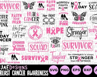 SVG-bundel borstkanker | Breast Cancer Awareness-SVG | Vecht tegen kanker SVG | Kanker overlevende Svg | Kanker gesneden bestand | Kanker citaat Svg kanker