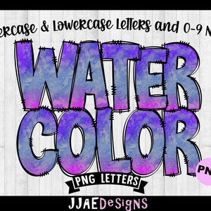 Watercolor PNG Letters, Purple Blue Doodle Sublimation Alphabet, blue watercolor, Alphabet Doodle, Doodle Letters, bulletin board letters