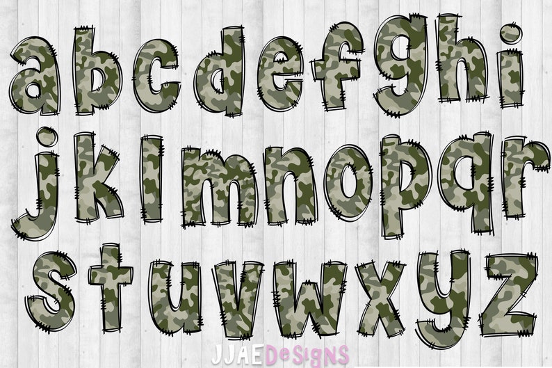 Camouflage PNG Letters, Sublimation Alphabet Bundle, bulletin board letters png school font Doodle Alphabet png, Camouflage Doodle Letters image 4