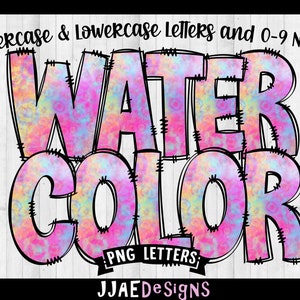 Watercolor PNG Letters, Doodle Sublimation Alphabet Bundle, rainbow watercolor png, Alphabet Doodle, Doodle Letters, bulletin board letters