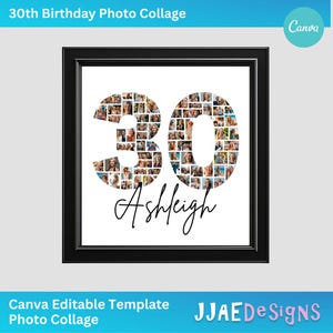 30 Geburtstag Fotocollage, 30 Geburtstag Geschenk, Canva Vorlage, Canva Rahmen, 30 Geburtstag Willkommensschild 30 Geburtstag Zahl Fotocollage