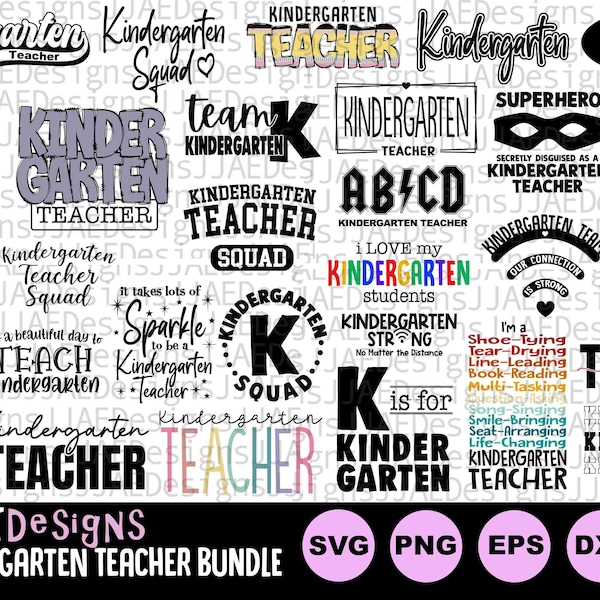 Kindergarten Teacher Svg Bundle, Kindergarten Teacher Shirt Svg, Kinder Teacher Svg, Back to School, Kindergarten Svg, Dxf Pdf Png Eps Jpg
