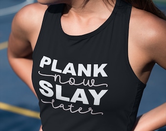 Plank Now, Slay Later svg, Frauen Workout-Shirt svg, Gym-Shirt svg, Workout-Tank-Top svg, Fitness svg, Cut File Cricut SVG, Dxf, Png