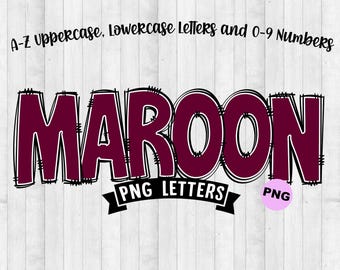 Letras PNG granate, alfabeto granate doodle, conjunto de letras PNG doodle, alfabeto en mayúsculas, letras de tablón de anuncios con alfabeto granate doodle