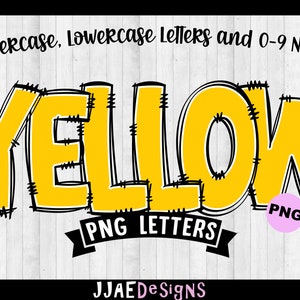 Gele png-letters, doodle geel alfabet, png-doodleletters set png, hoofdletters, gele doodle-alfabet prikbordletters
