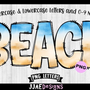 Letras PNG de playa, paquete de alfabeto de sublimación de verano, fuente PNG de arena de playa, letras de verano, playa, temporada de verano PNG