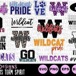 Wildcats SVG Bundle, school sports team shirt svg, school mascot svg, wildcat school svg, wildcat shirt svg, eps, dxf, png, jpg, cut file