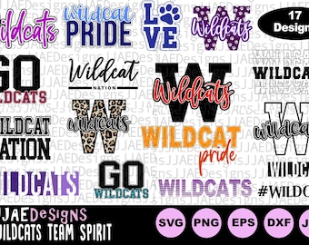 Wildcats SVG Bundle, school sports team shirt svg, school mascot svg, wildcat school svg, wildcat shirt svg, eps, dxf, png, jpg, cut file