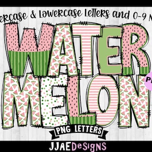 Watermelon Doodle Letters, Summer Alphabet PNG letters, Doodle Letters Alphabet Bundle, Alphabet Doodle Set PNG Bulletin Board Letters