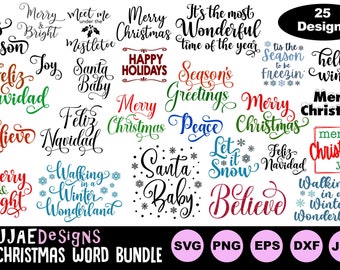 Christmas Word SVG Bundle, christmas svg, Merry Christmas png, merry christmas Cut File for Cricut Silhouette, svg, dxf, pdf, png, eps, jpg