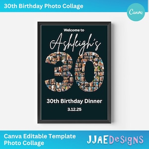 30 Geburtstag Willkommensschild, 30 Geburtstag Geschenk, Canva Template, Canva Rahmen, 30 Geburtstag Foto Collage 30 Geburtstag Zahl Fotocollage