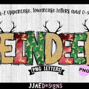 Christmas Alphabet PNG letters, Doodle Letters PNG Letters, Christmas Reindeer Alphabet Bundle, Alphabet Doodle Set Bulletin Board Letters