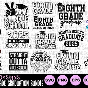 Paquete SVG de graduación de octavo grado, SVG de graduación de octavo grado, Clase de 2025-2029 SVG, Camiseta de octavo grado SVG, SVG de octavo grado, DXF, PNG, EPS, JPG