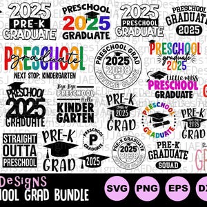 Bundle SVG diplômé d'âge préscolaire, diplôme d'études préscolaires 2025 SVG, fichier svg l'obtention du diplôme 2025 pour cricut, pré-K svg coupe fichier svg dxf, png, eps, jpg
